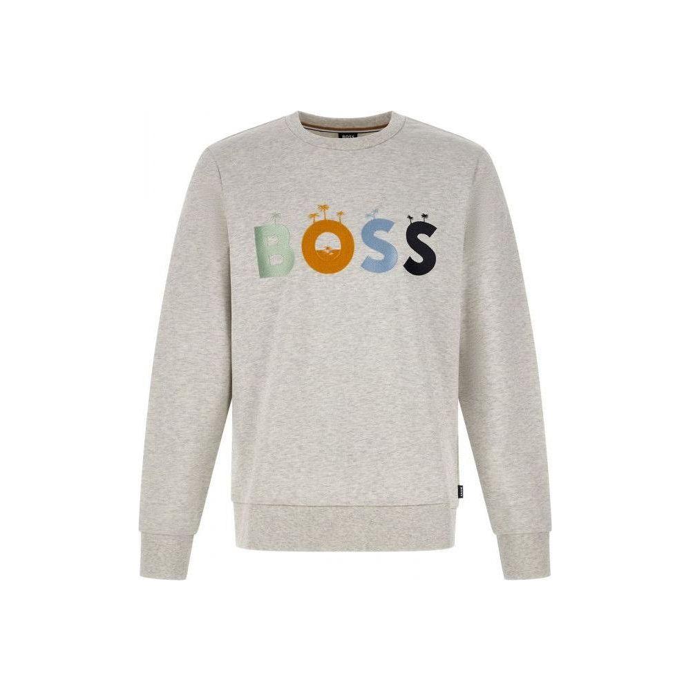 Hugo Boss Elegant Grey Round Neck Cotton Sweatshirt 4063534515279