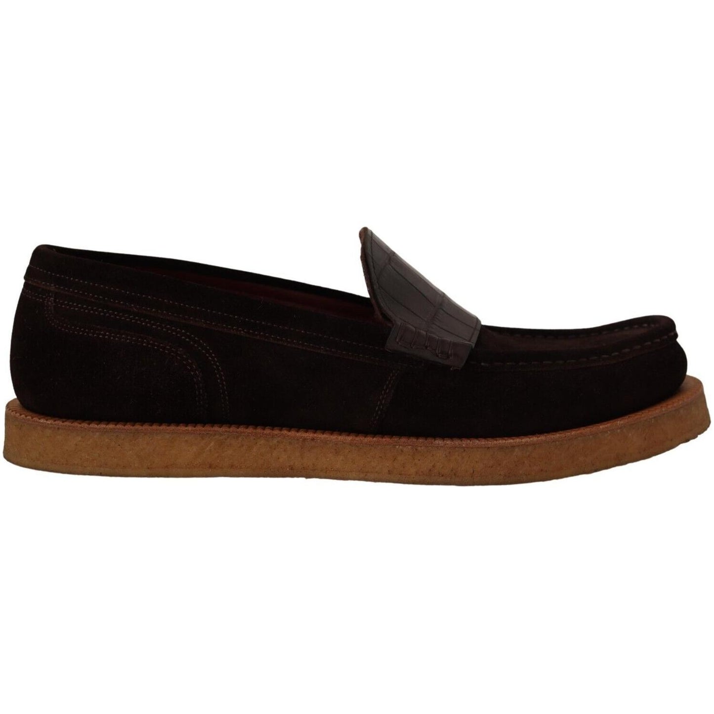 Dolce & Gabbana Brown Suede Leather Slip On Flats Moccasin Shoes MV4475 - 44