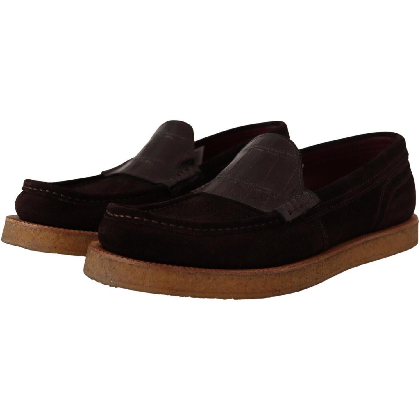 Dolce & Gabbana Brown Suede Leather Slip On Flats Moccasin Shoes MV4475 - 44