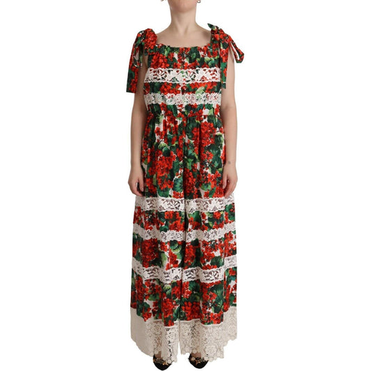 Dolce & Gabbana Multicolor Geranium Print Lace Long Maxi Dress DR28633 - 44