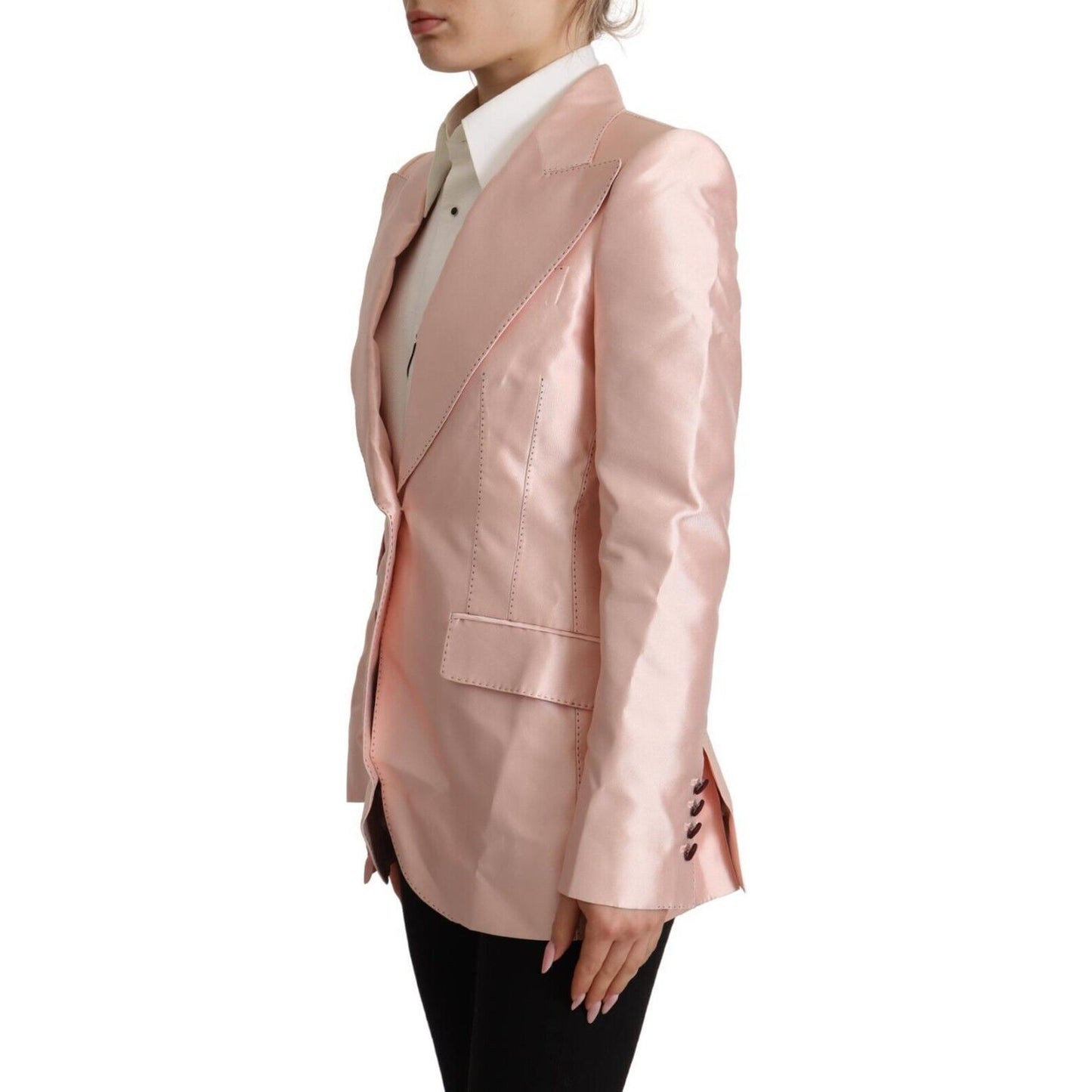 Dolce & Gabbana Pink Satin Long Sleeves Blazer Coat Jacket JKT3293 - 36