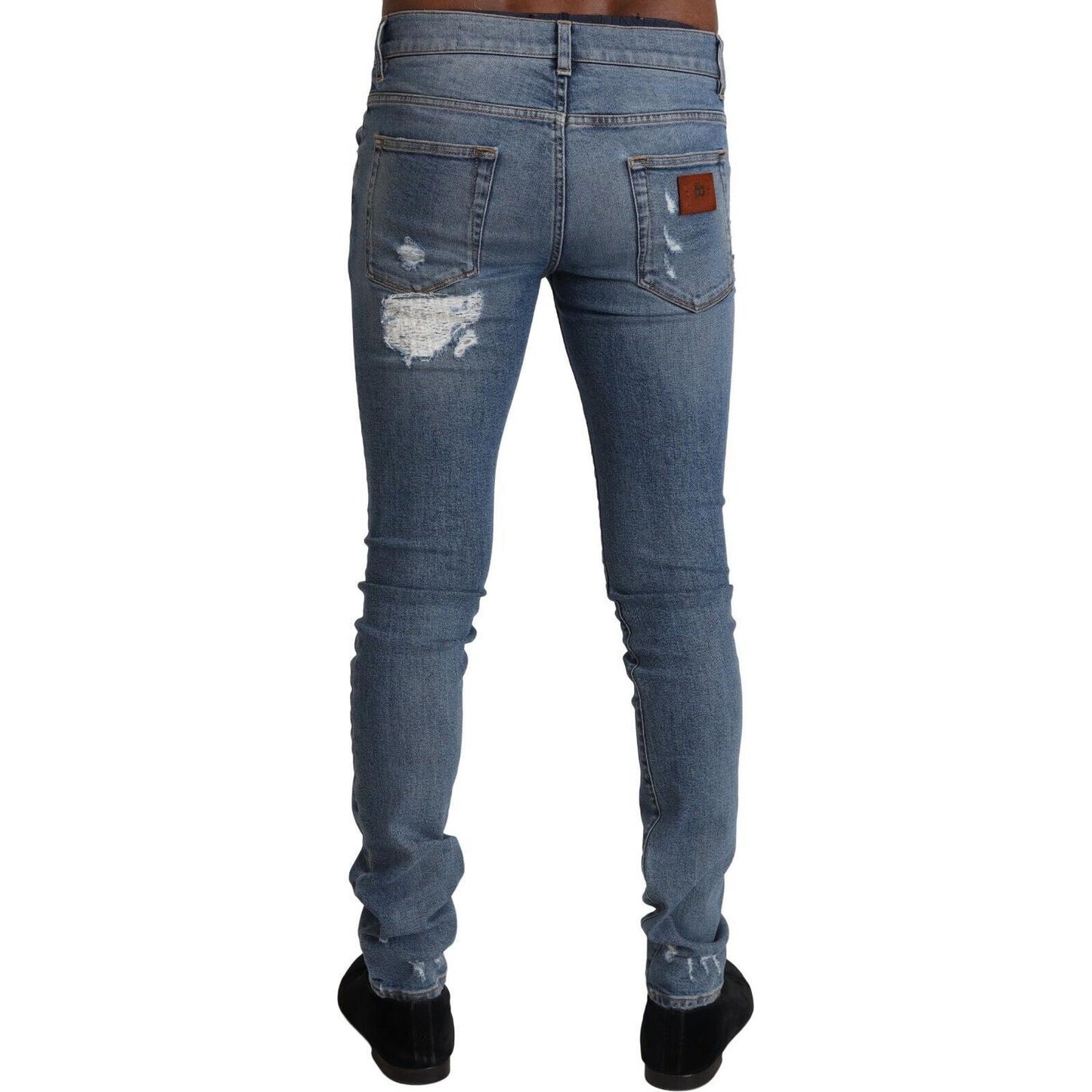 Dolce & Gabbana Light Blue Tattered Cotton Denim Skinny Jeans PAN72944 - 44