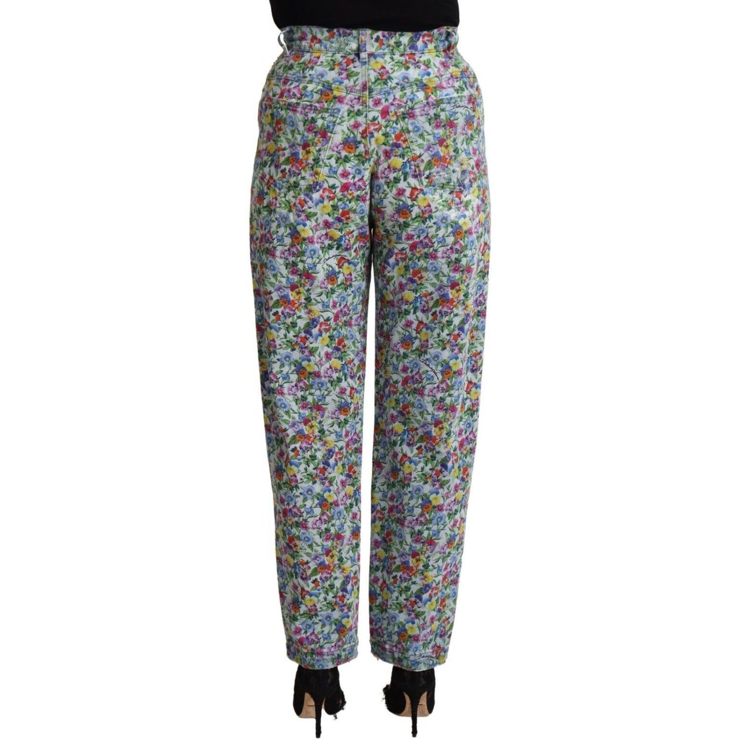 Dolce & Gabbana Blue Floral Print High Waist Denim Tapered Jeans PAN72791 - 40