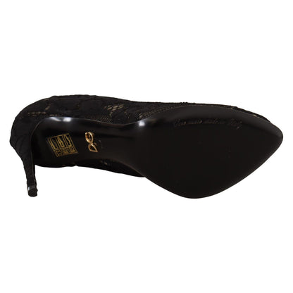Dolce & Gabbana Black Stretch Socks Taormina Lace Boots Shoes