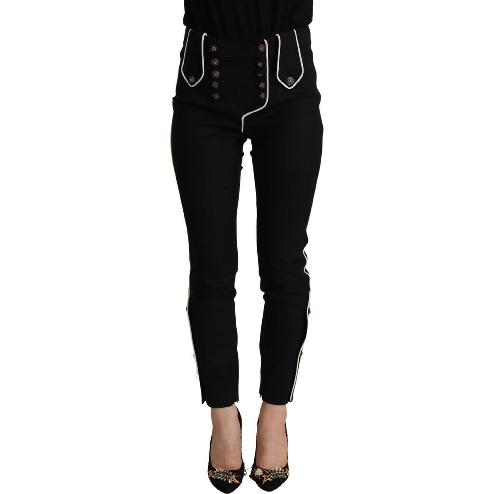 Dolce & Gabbana Black Mid Waist Button Embellished Slim Fit Pants PAN72825 - 40