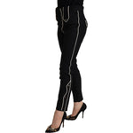 Dolce & Gabbana Black Mid Waist Button Embellished Slim Fit Pants PAN72825 - 40