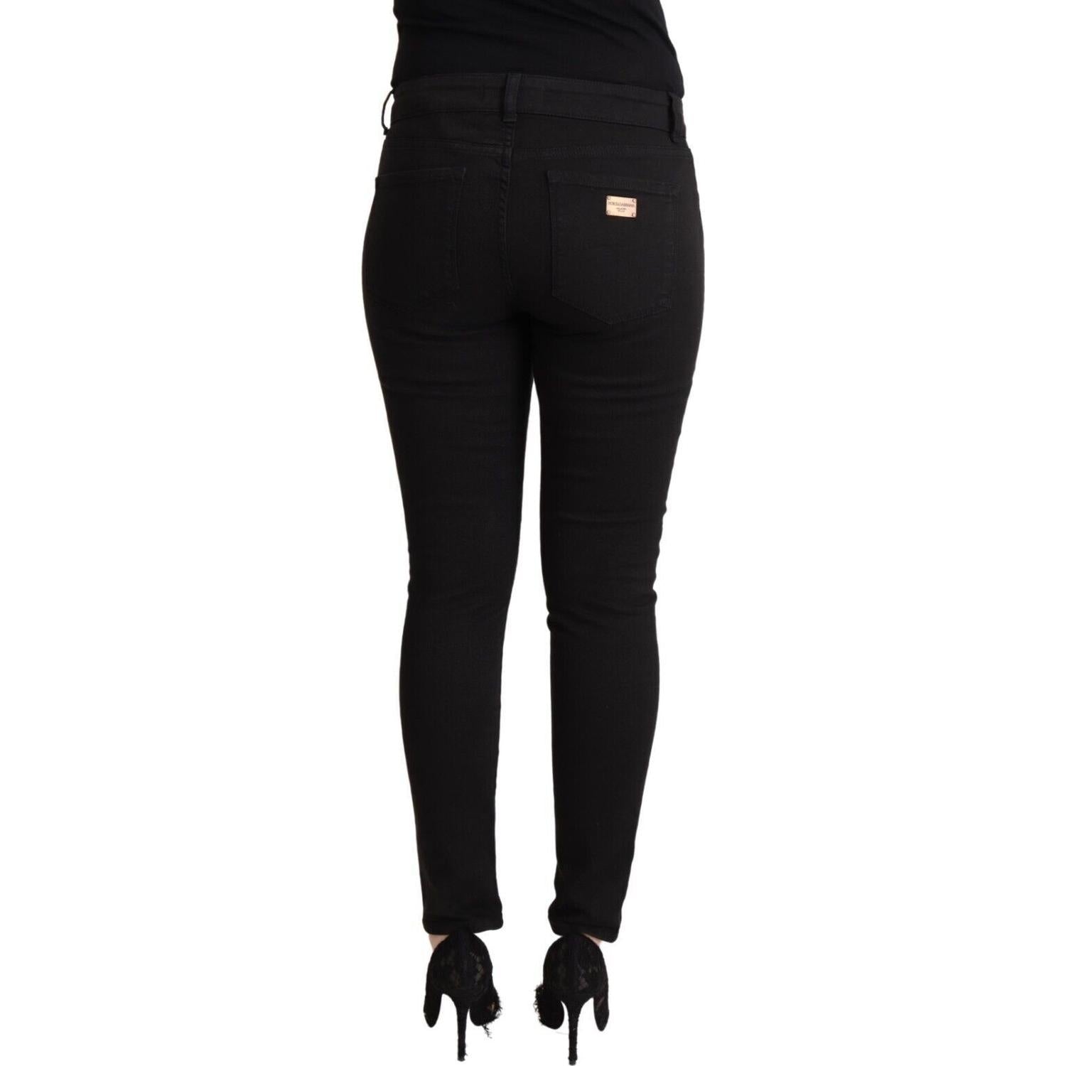 Dolce & Gabbana Black Cotton Mid Waist Denim Slim Fit Jeans
