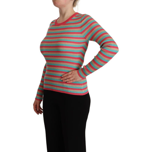 Dolce & Gabbana Multicolor Stripes Silk Crew Neck Pullover Top TSH7618 - 44