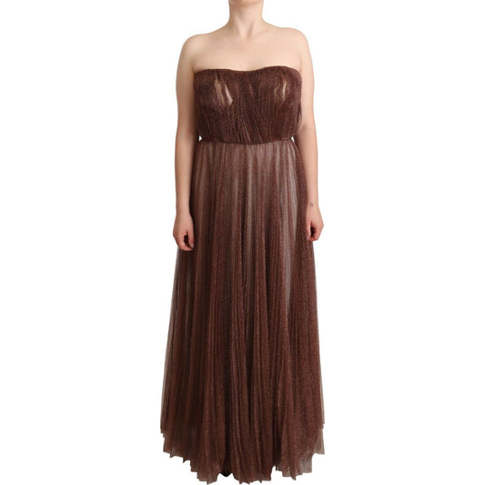 Dolce & Gabbana Metallic Bronze Polyester Maxi Gown Dress DR28310 - 46