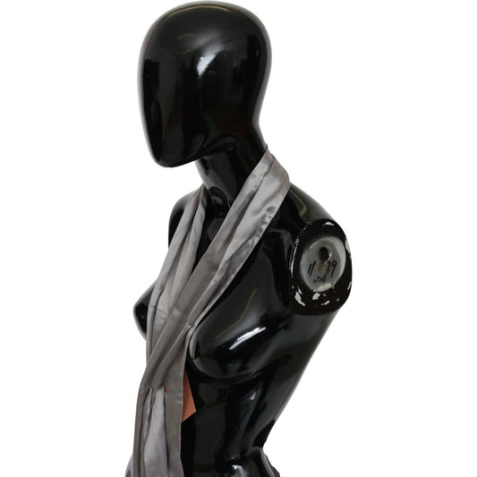 Ermanno Scervino Metallic Silver Silk Neck Wrap Shawl Scarf MS1588