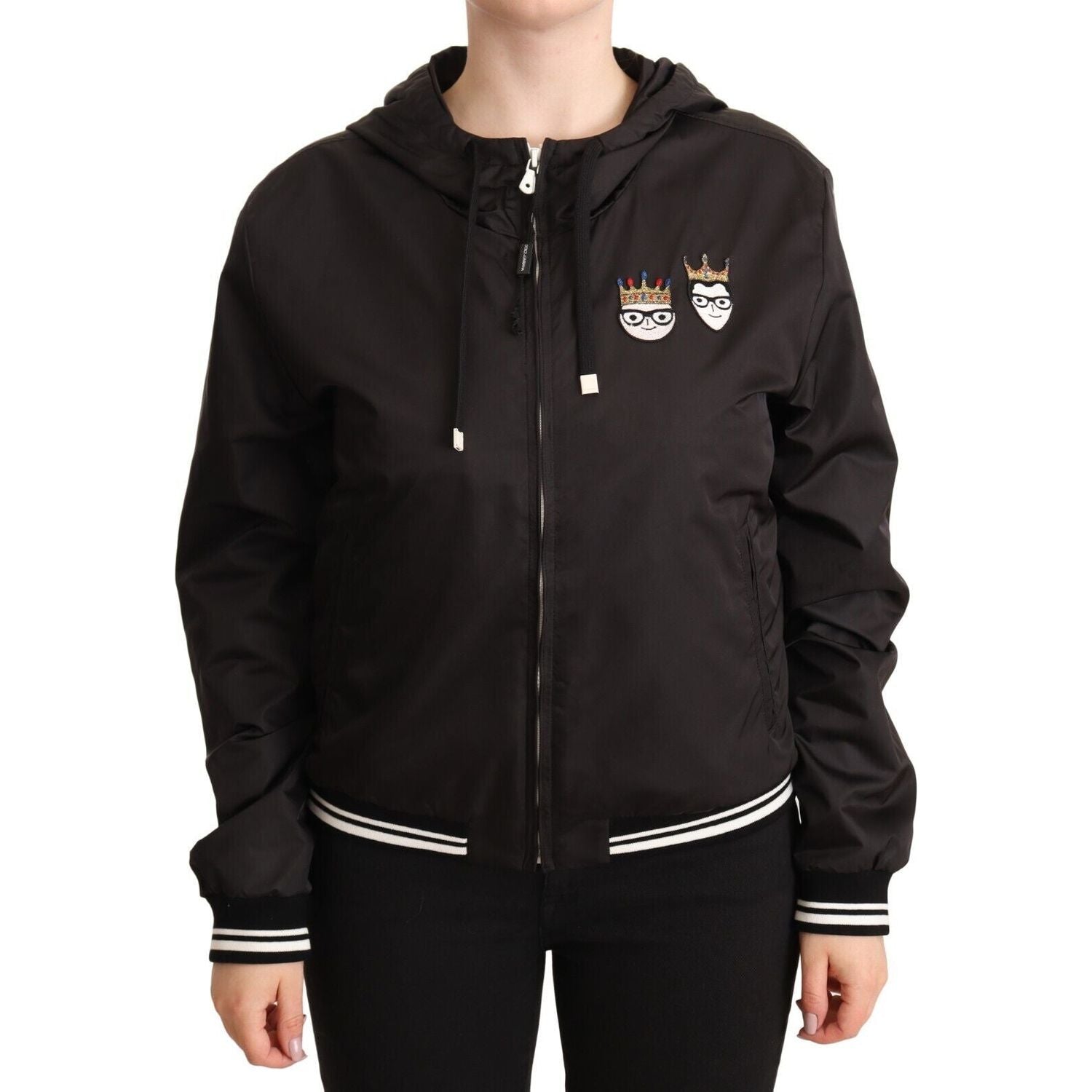Dolce & Gabbana Black Polyester Hooded Bomber Full Zip Jacket