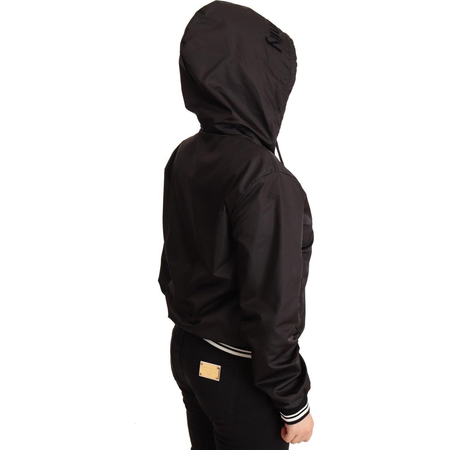 Dolce & Gabbana Black Polyester Hooded Bomber Full Zip Jacket JKT2539 - 46