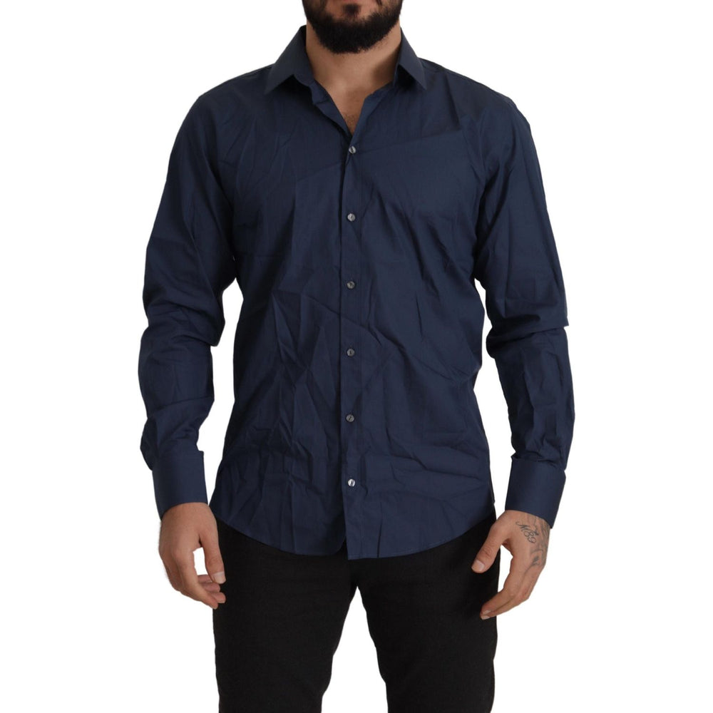 Dolce & Gabbana Blue Cotton MARTINI Slim Fit Dress Shirt TSH82932 -39