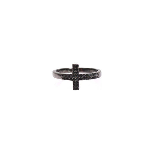 Nialaya Black CZ Cross Rhodium 925 Ring SMY11067-57