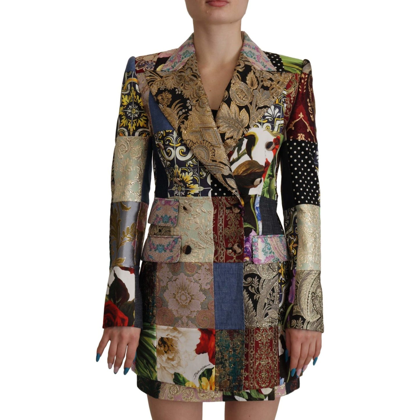 Dolce & Gabbana Multicolor Double-Breasted Patchwork Jacquard Blazer Jacket JKT3310- 36