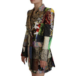 Dolce & Gabbana Multicolor Double-Breasted Patchwork Jacquard Blazer Jacket JKT3310- 36