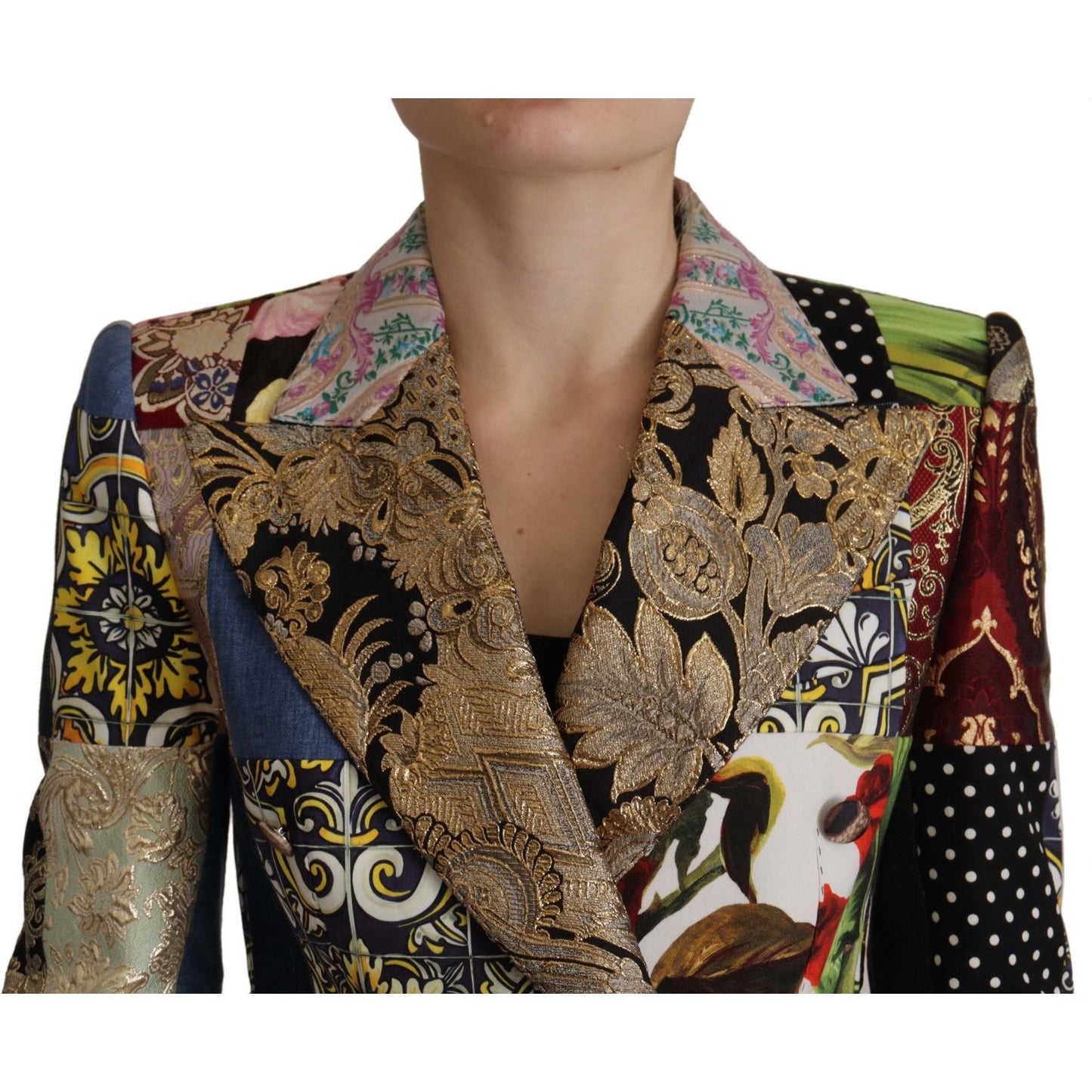 Dolce & Gabbana Multicolor Double-Breasted Patchwork Jacquard Blazer Jacket JKT3310- 36