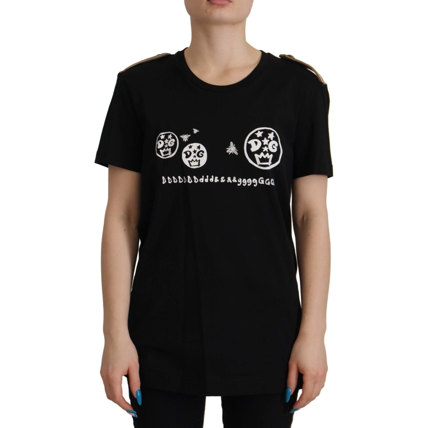 Dolce & Gabbana Black Logo Motive Crewneck Cotton T-shirt