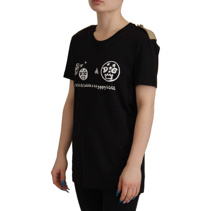 Dolce & Gabbana Black Logo Motive Crewneck Cotton T-shirt