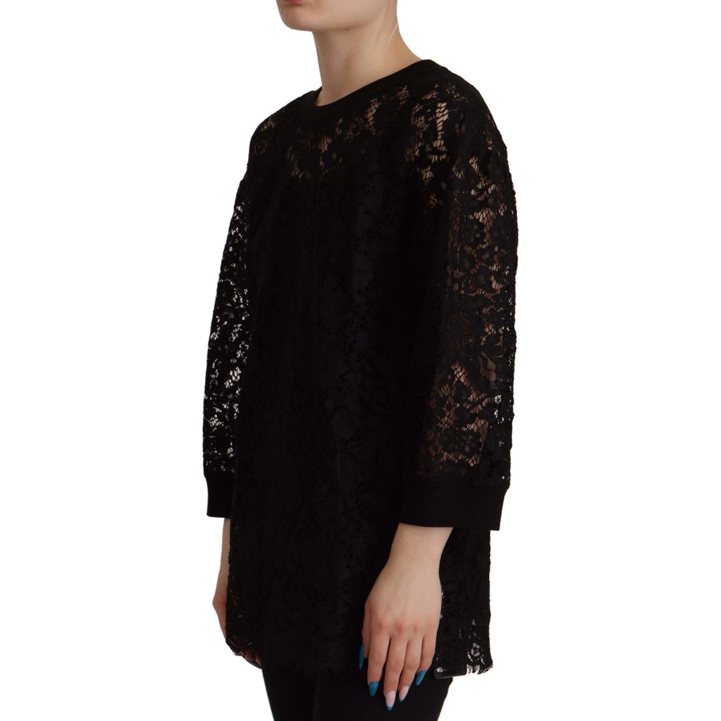 Dolce & Gabbana Black Floral Lace Pullover Sicily Blouse TSH7874- 40