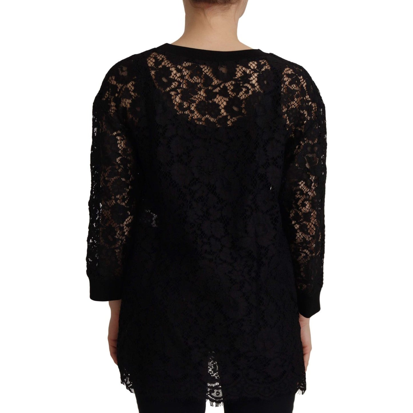 Dolce & Gabbana Black Floral Lace Pullover Sicily Blouse TSH7874- 40