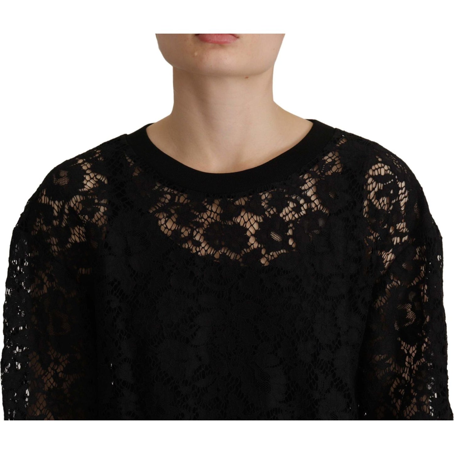 Dolce & Gabbana Black Floral Lace Pullover Sicily Blouse TSH7874- 40