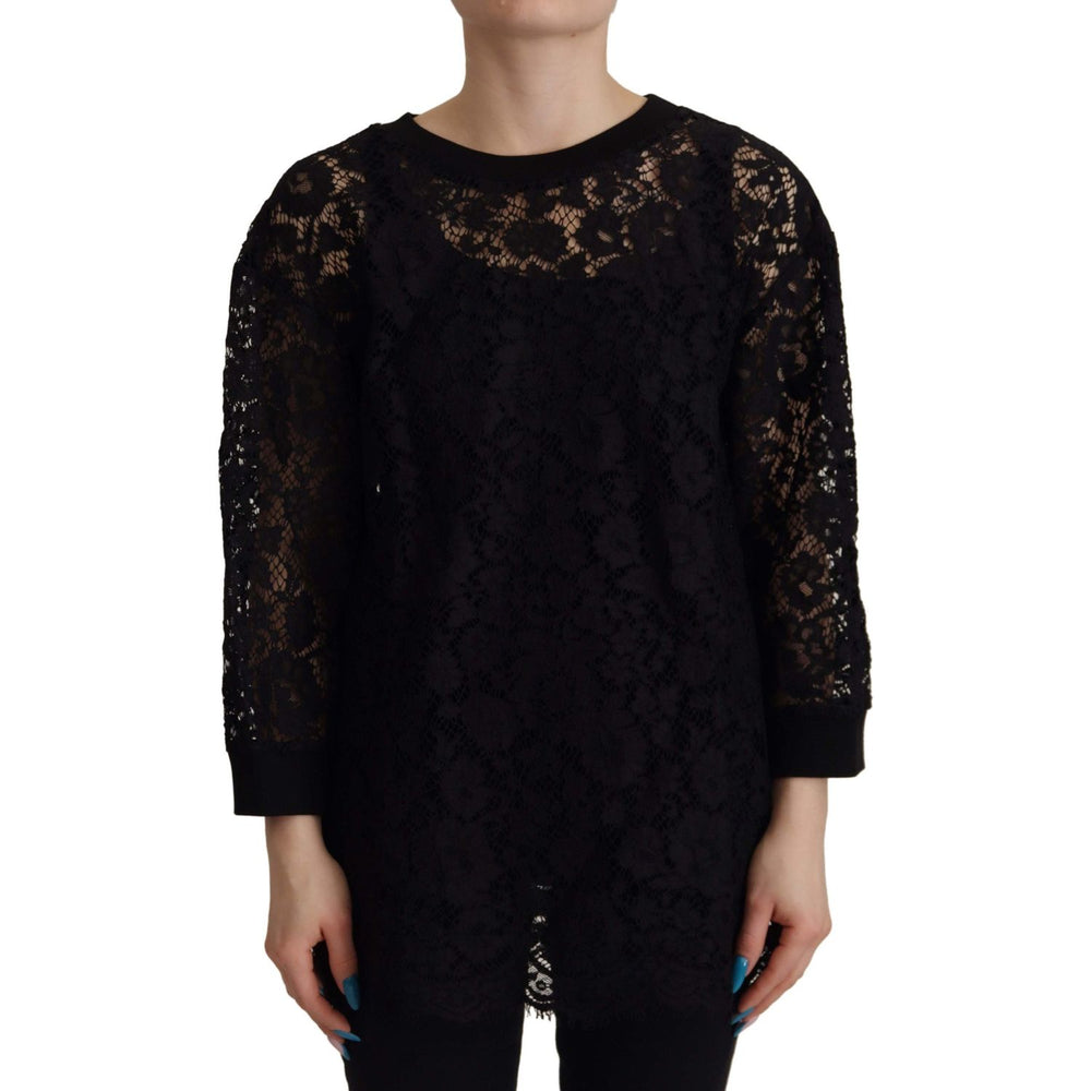 Dolce & Gabbana Black Floral Lace Pullover Sicily Blouse TSH7874- 40
