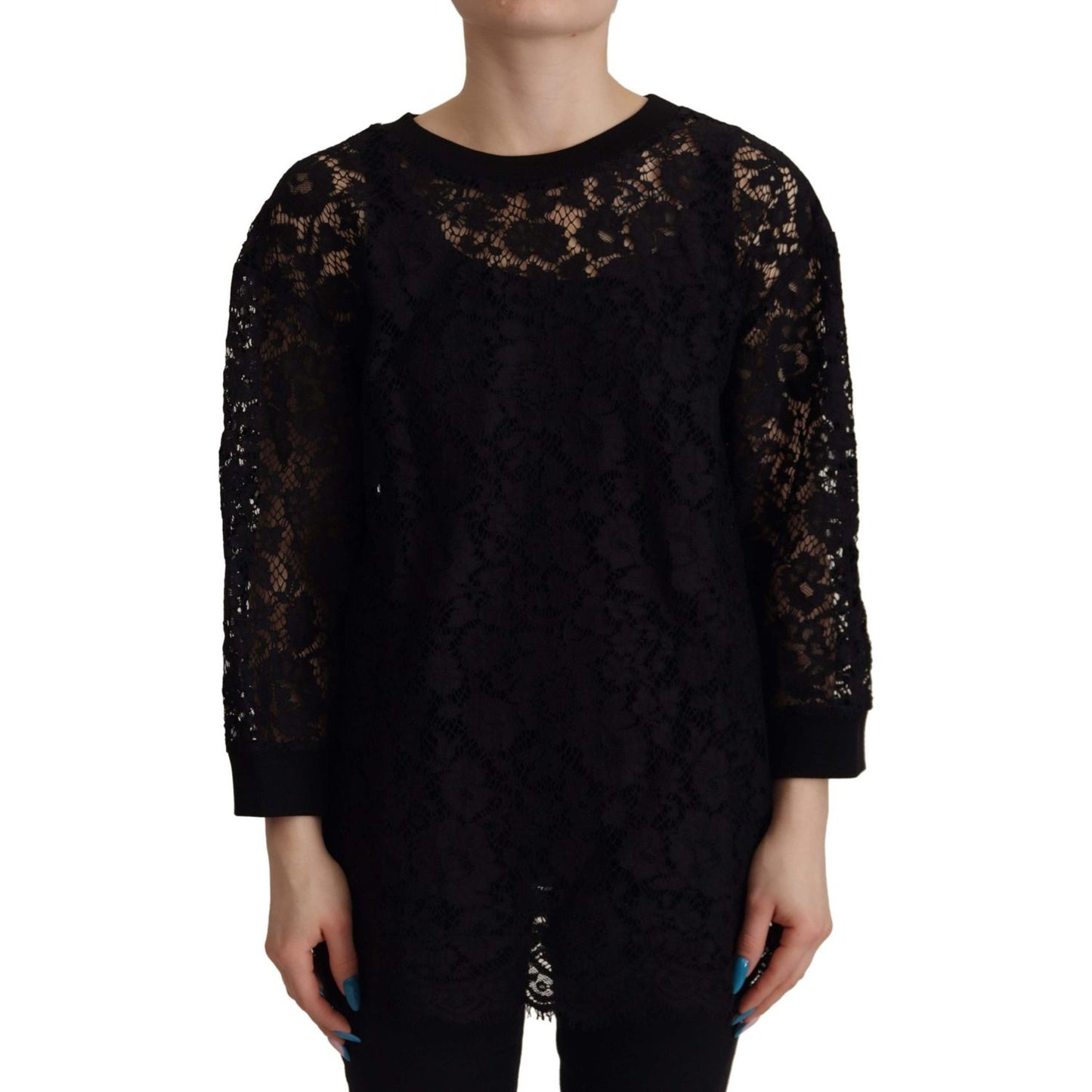 Dolce & Gabbana Black Floral Lace Pullover Sicily Blouse TSH7874- 40
