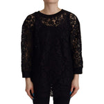 Dolce & Gabbana Black Floral Lace Pullover Sicily Blouse TSH7874- 40