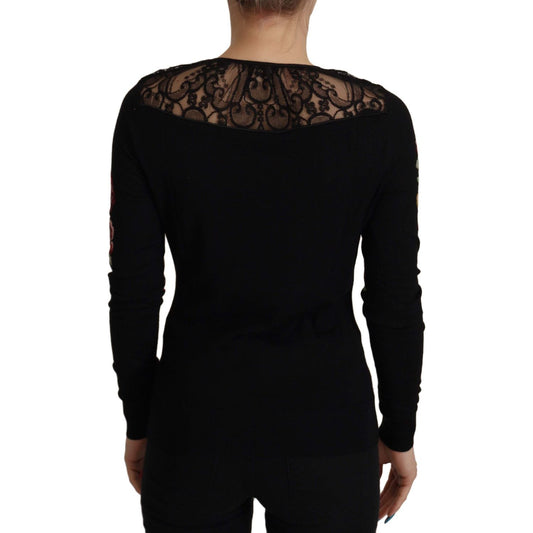 Dolce & Gabbana Black Lace Angel Roses Cardigan Sweater TSH8020- 38