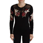 Dolce & Gabbana Black Lace Angel Roses Cardigan Sweater TSH8020- 38