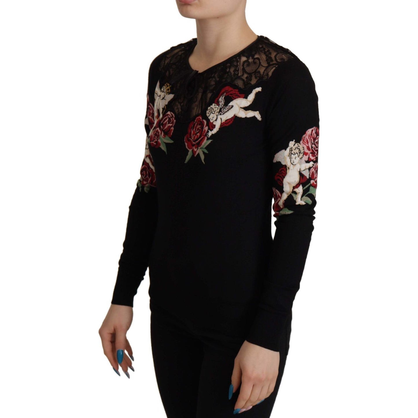 Dolce & Gabbana Black Lace Angel Roses Cardigan Sweater TSH8020- 38