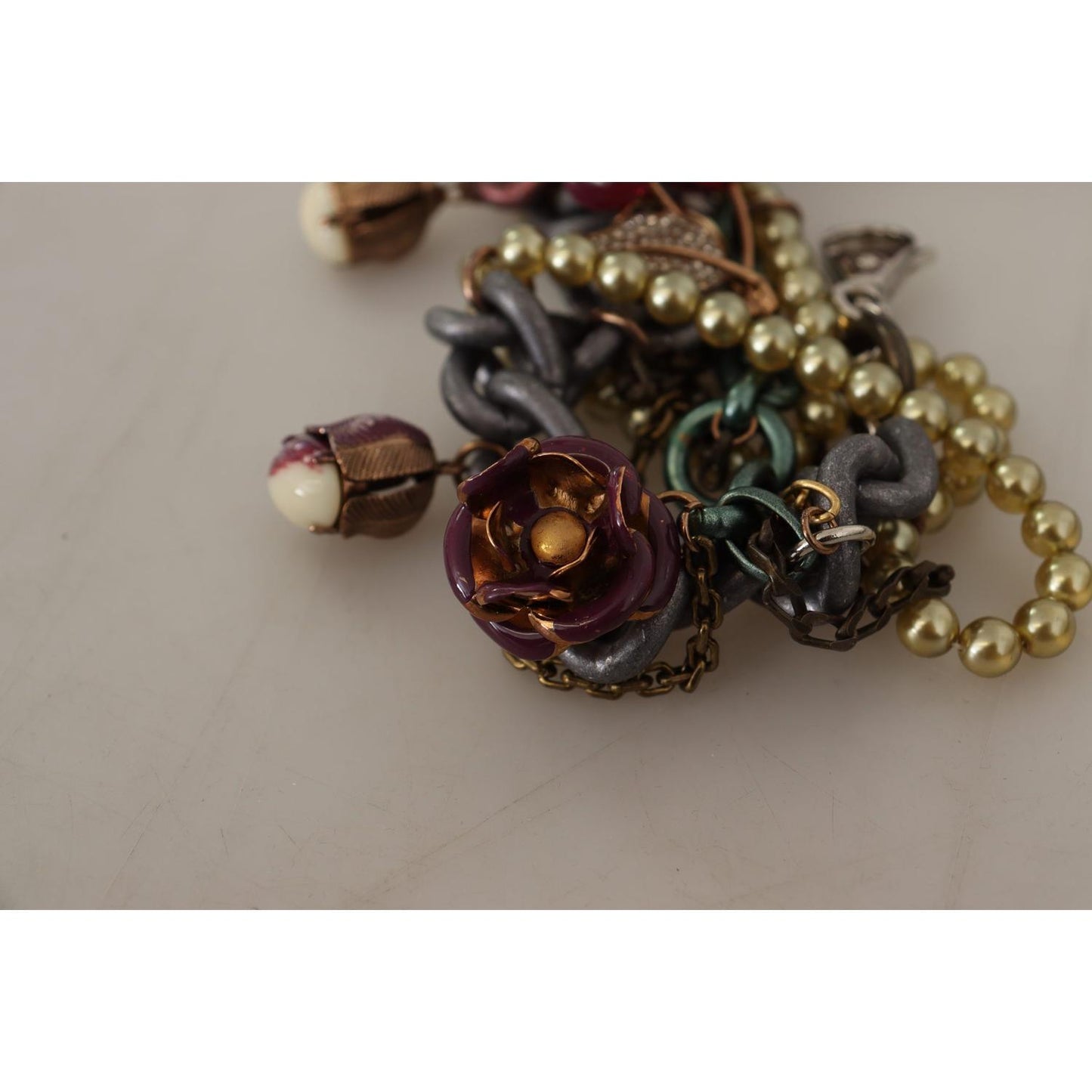 Dolce & Gabbana Gold Brass Sicily Floral Crystal Statement Necklace SMY100931