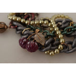 Dolce & Gabbana Gold Brass Sicily Floral Crystal Statement Necklace SMY100931