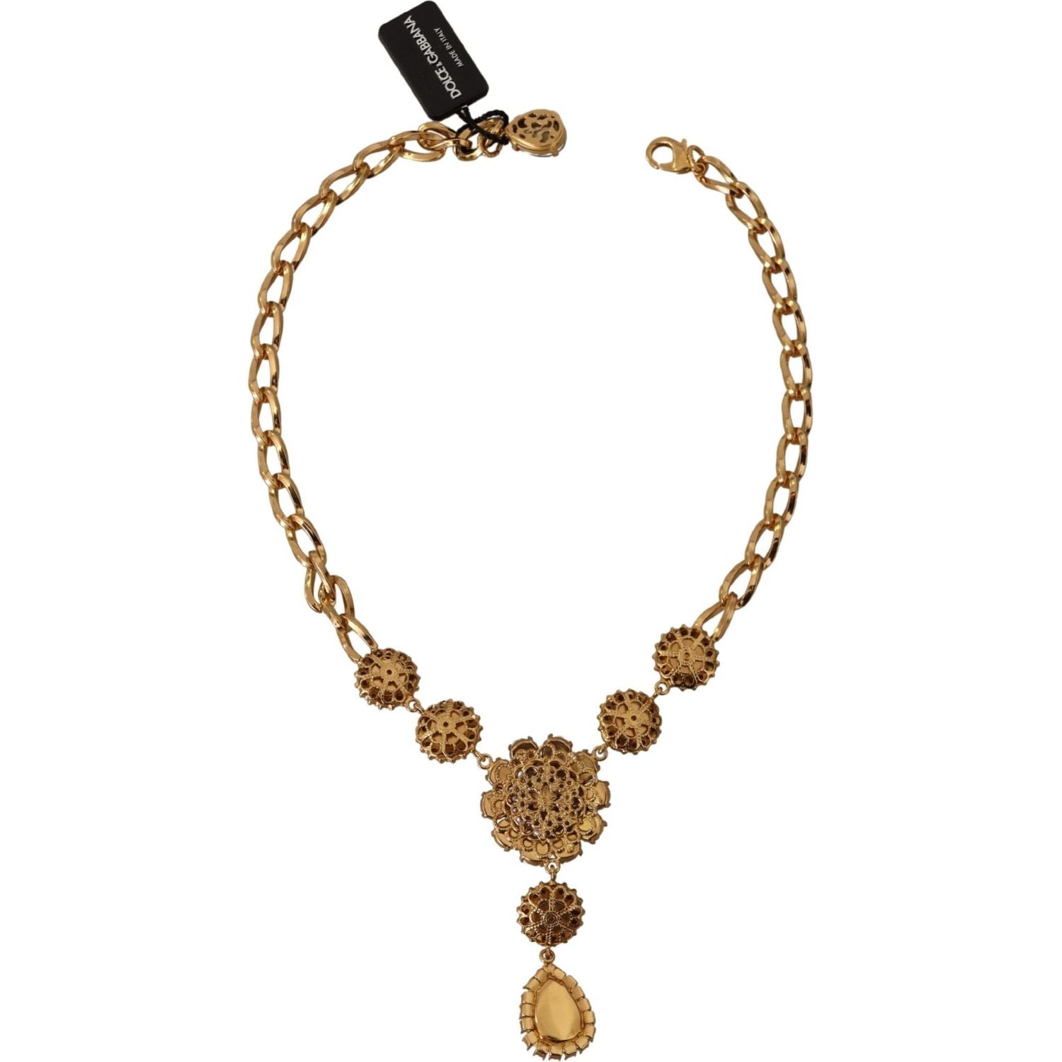 Dolce & Gabbana Gold Brass Crystal Purple Pink Pearl Pendants Necklace