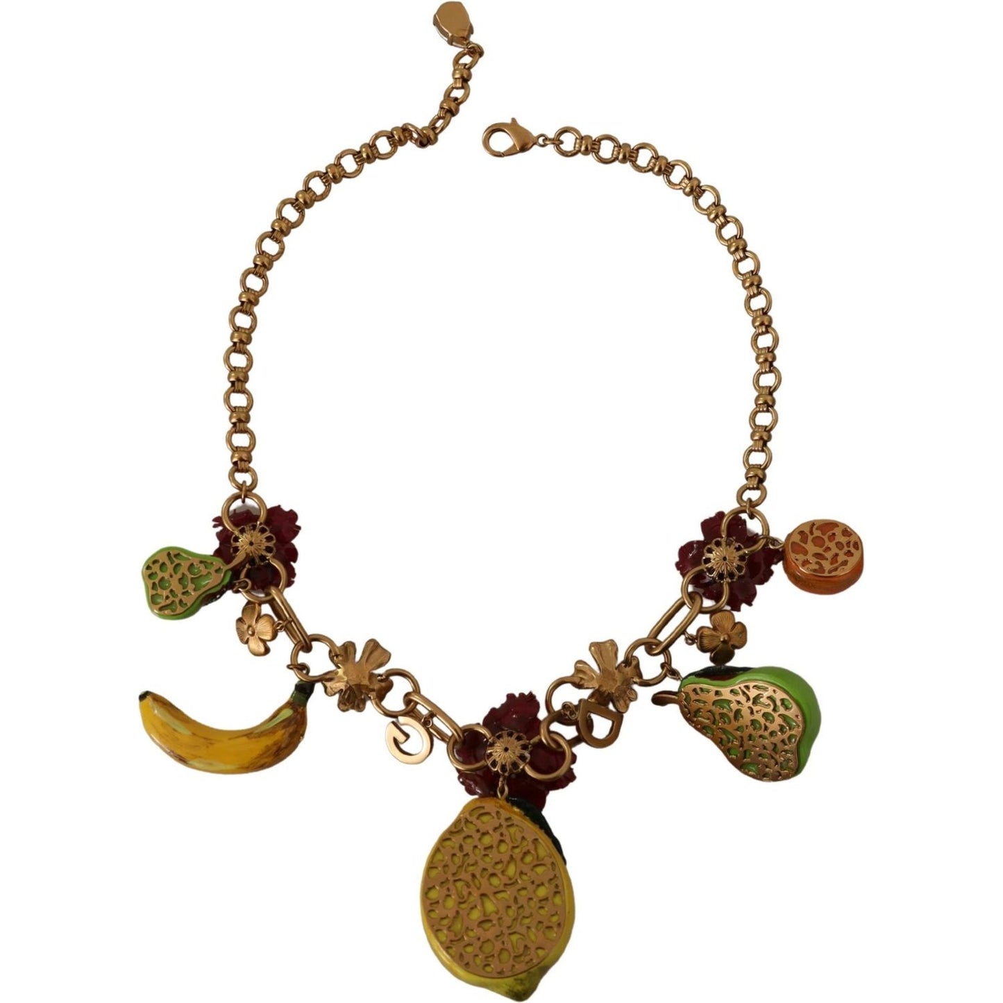 Dolce & Gabbana Gold Brass Sicily Fruits Roses Statement Necklace SMY100949