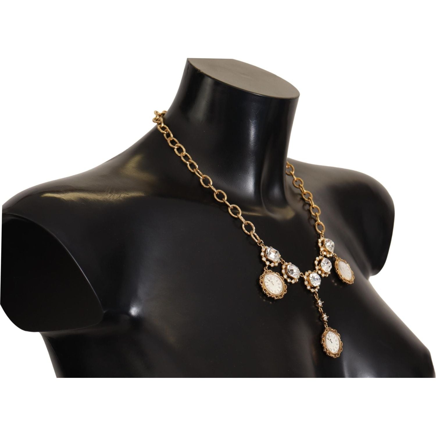 Dolce & Gabbana Gold Clock Statement Crystal Chain Necklace