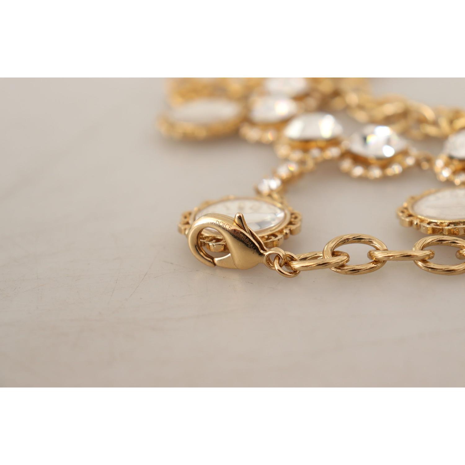 Dolce & Gabbana Gold Clock Statement Crystal Chain Necklace
