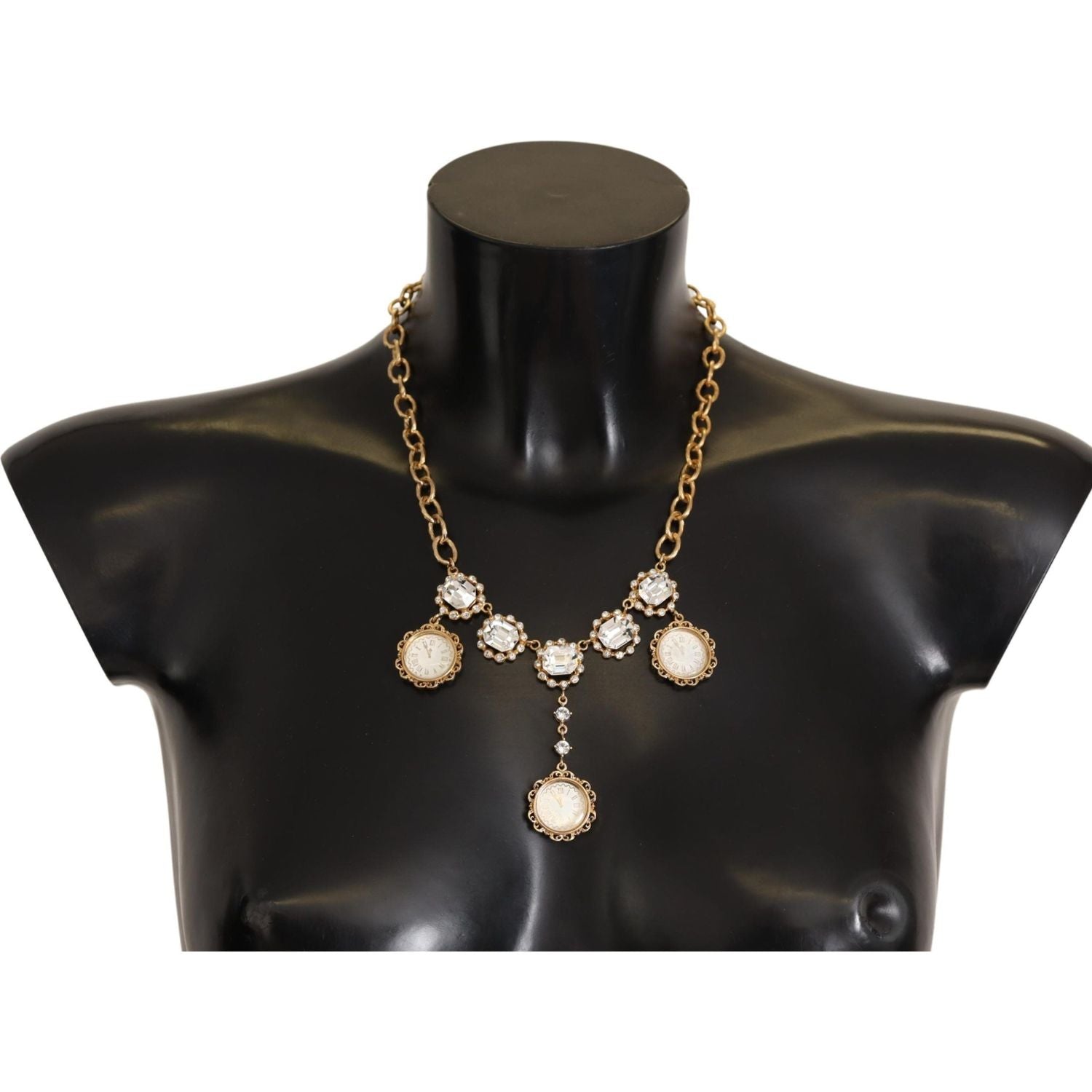 Dolce & Gabbana Gold Clock Statement Crystal Chain Necklace