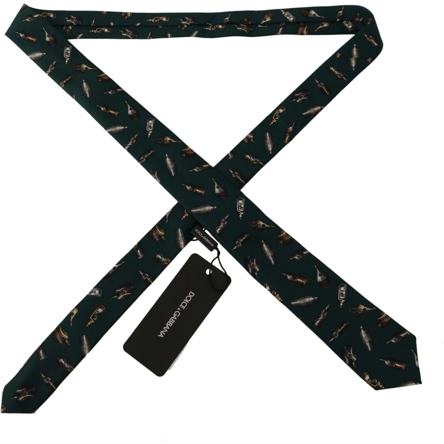 Dolce & Gabbana Black Bottle Fantasy Print Silk Adjustable Accessory Tie
