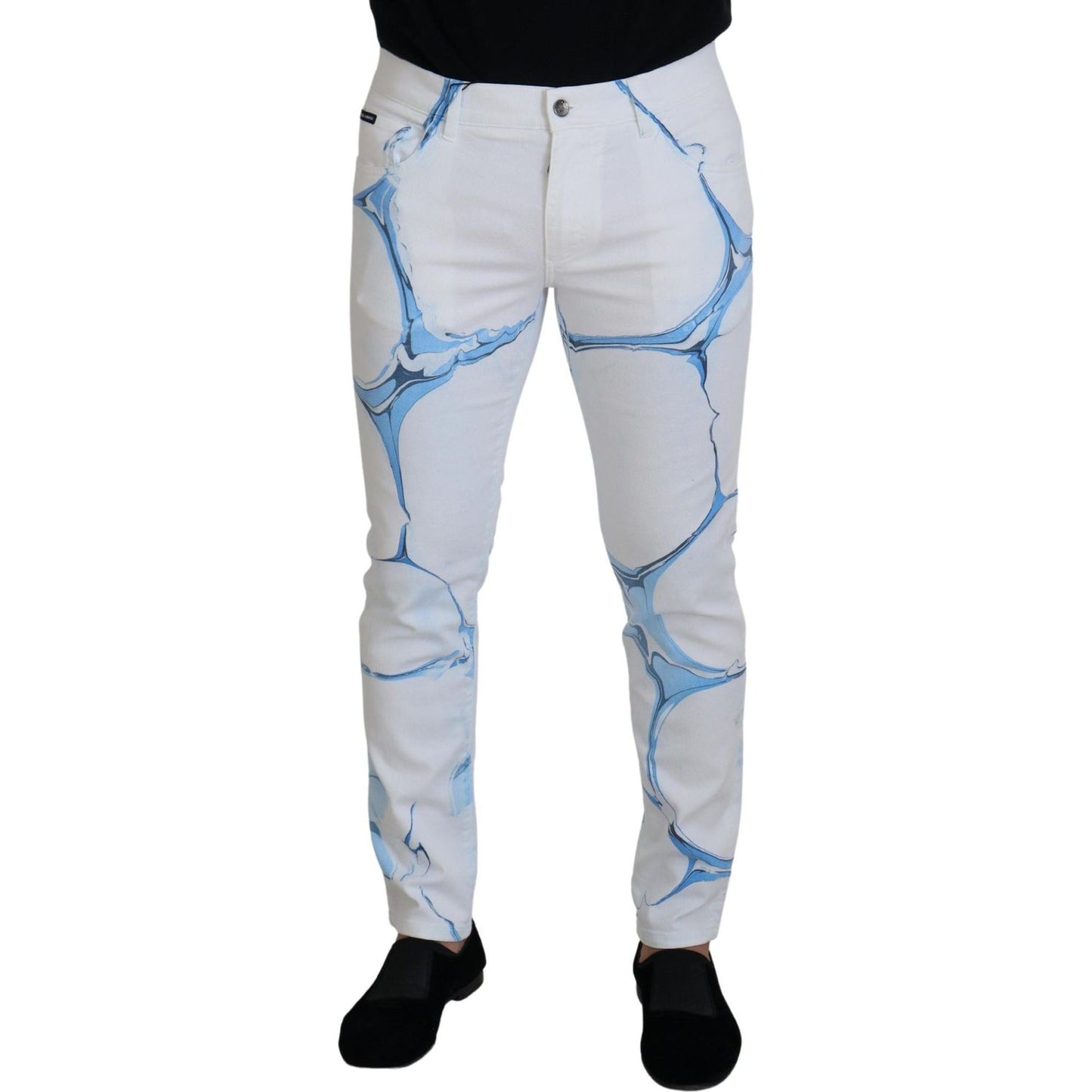 Dolce & Gabbana White Blue Denim Cotton Jeans Stretch Skinny Fit Pant PAN73200- 44