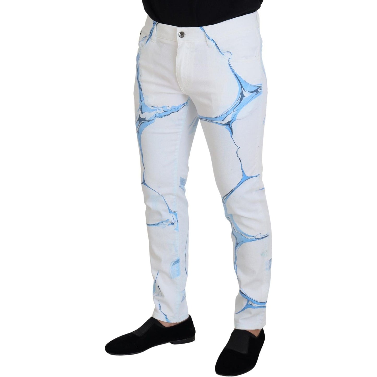 Dolce & Gabbana White Blue Denim Cotton Jeans Stretch Skinny Fit Pant PAN73200- 44
