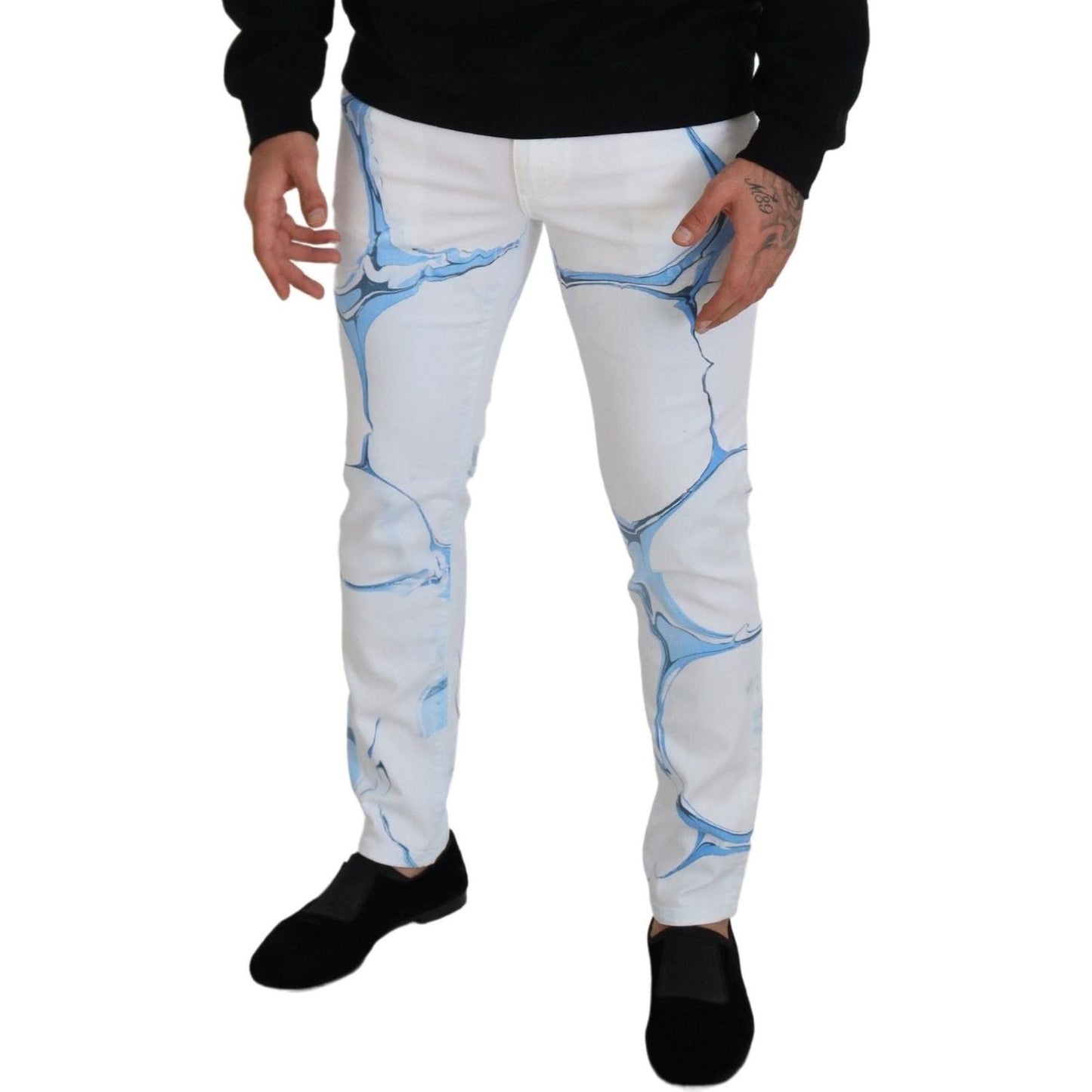 Dolce & Gabbana White Blue Denim Cotton Jeans Stretch Skinny Fit Pant PAN73200- 44