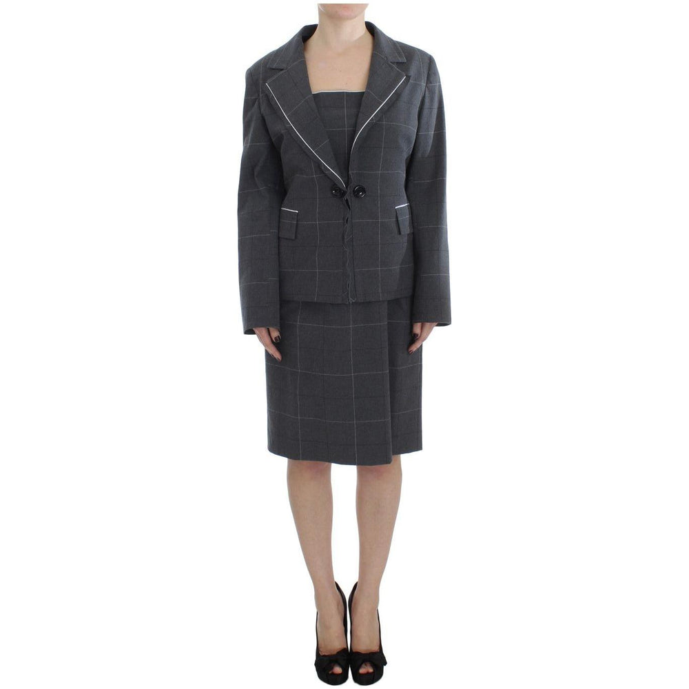 BENCIVENGA Elegant Gray Checkered Sheath Suit Set Suit BENCIVENGA Dark Slate Gray