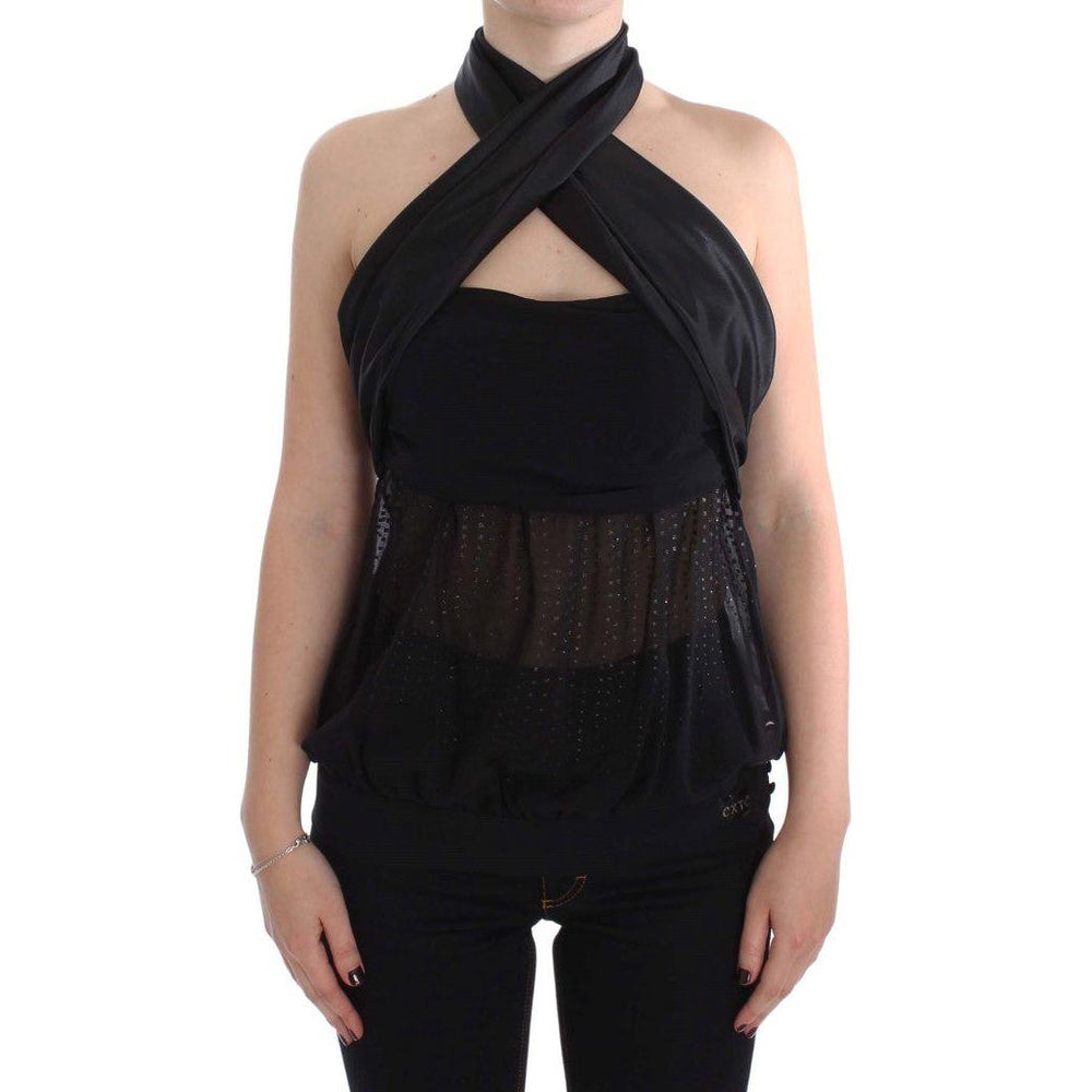 Exte Elegant Black Evening Wrap Top Blouse Exte Black