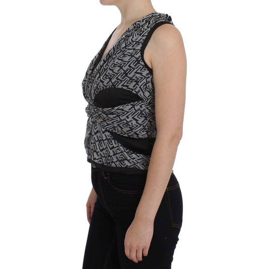 Karl Lagerfeld Gray Black Silk Blouse Top SIG32530-1