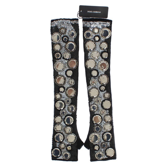 Dolce & Gabbana Black Cashmere Sequined Finger Less Gloves LB67-2