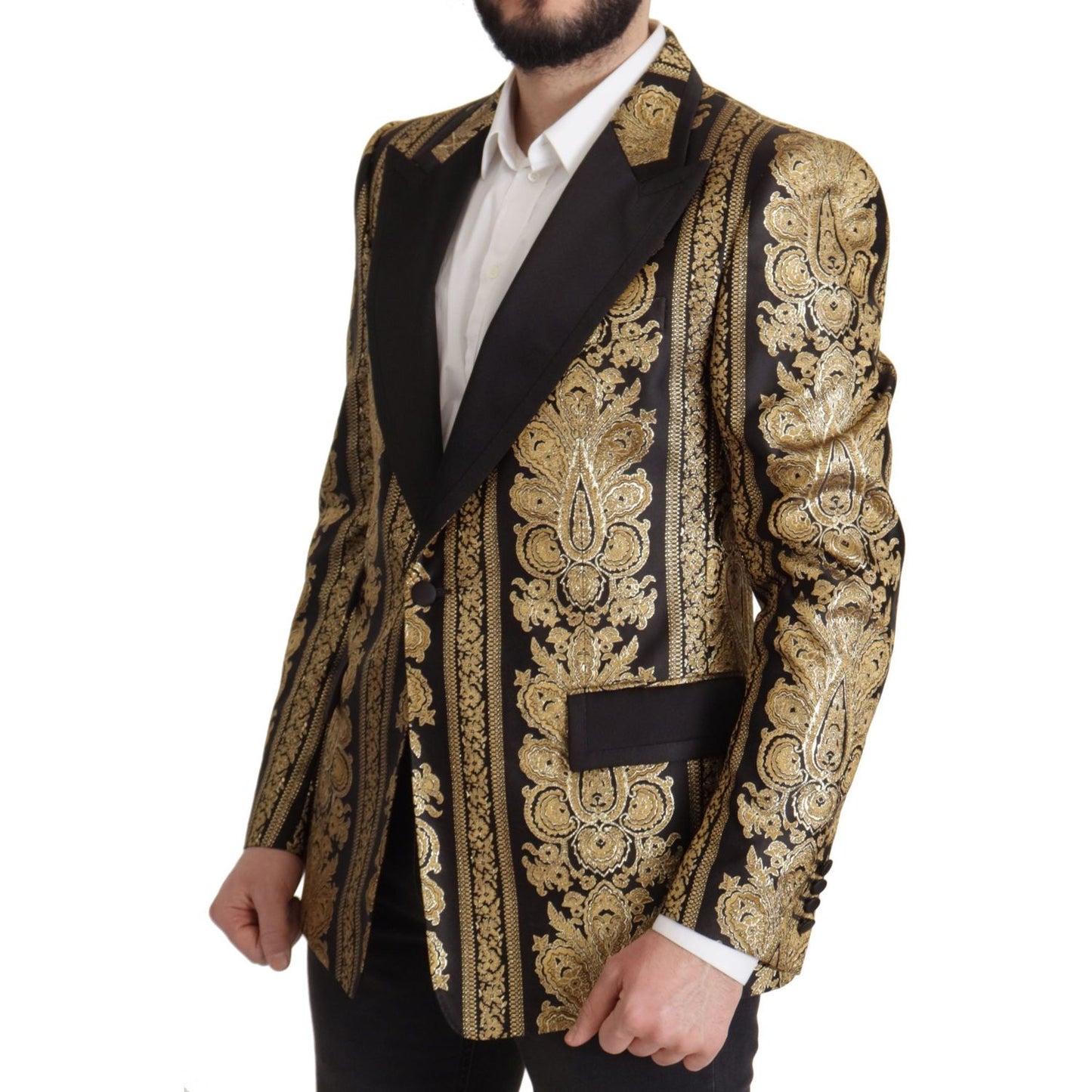 Dolce & Gabbana Black Gold Jacquard Single Breasted Blazer JKT3384- 54