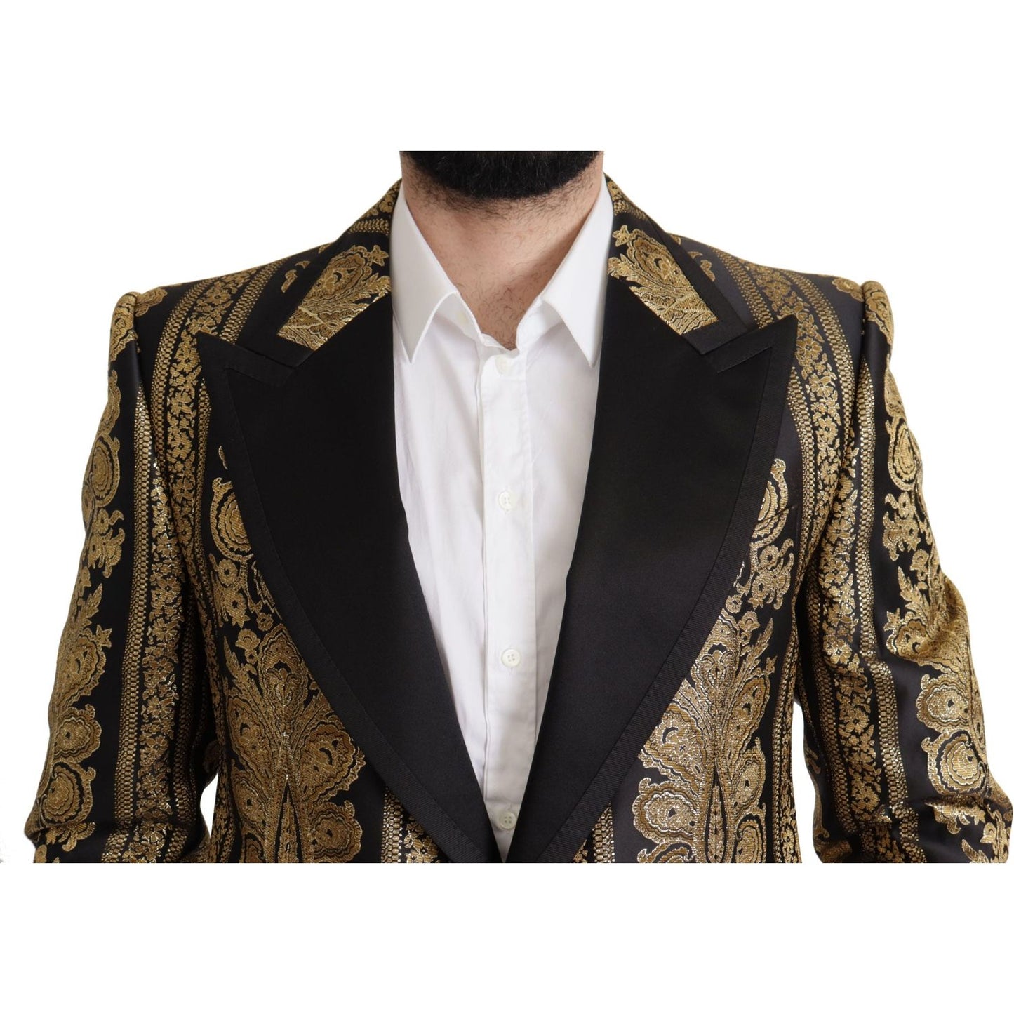Dolce & Gabbana Black Gold Jacquard Single Breasted Blazer JKT3384- 54