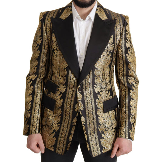 Dolce & Gabbana Black Gold Jacquard Single Breasted Blazer JKT3384- 54